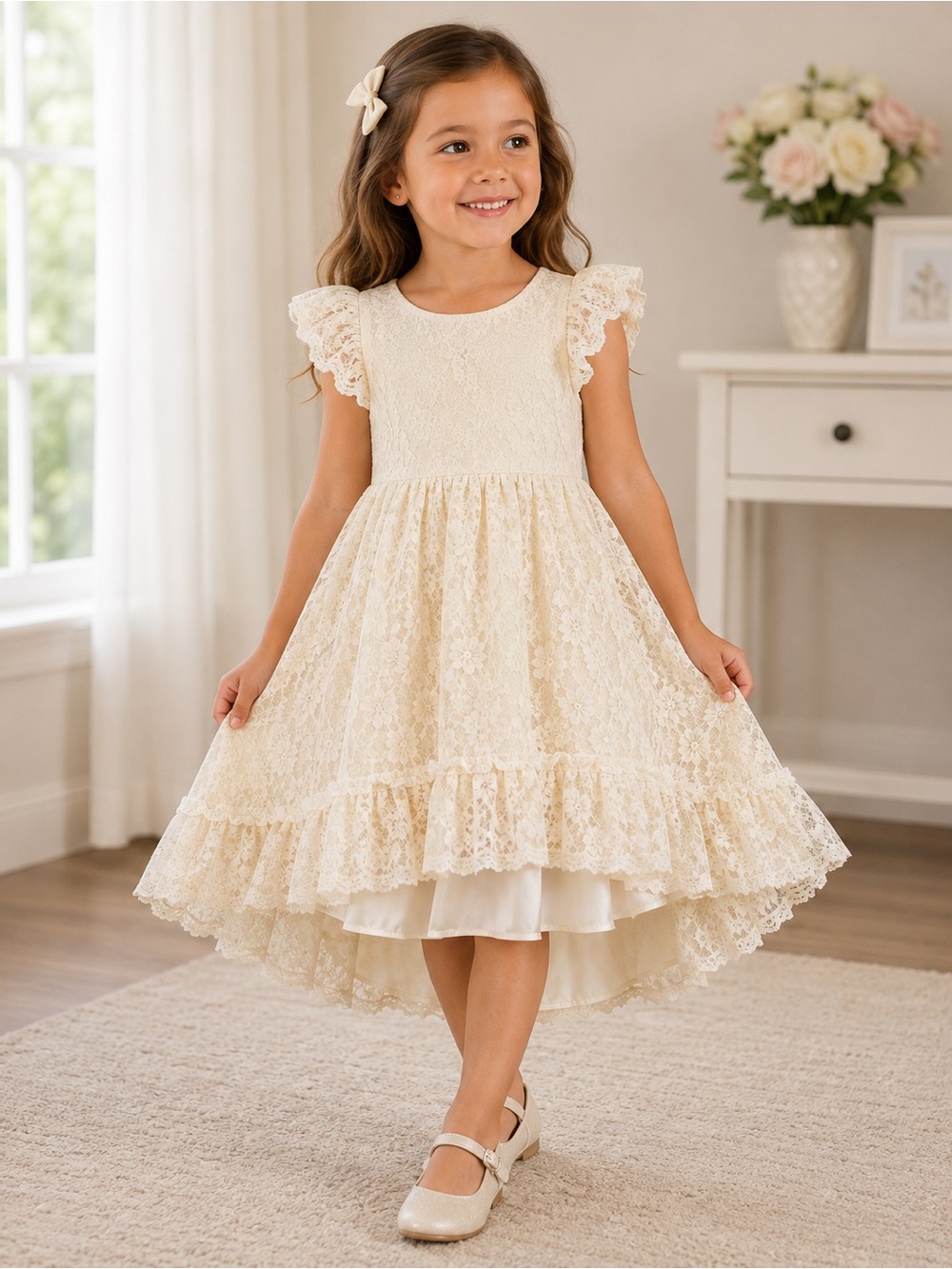 Source Unknown Cream Lace Ruffle Girls' Dress